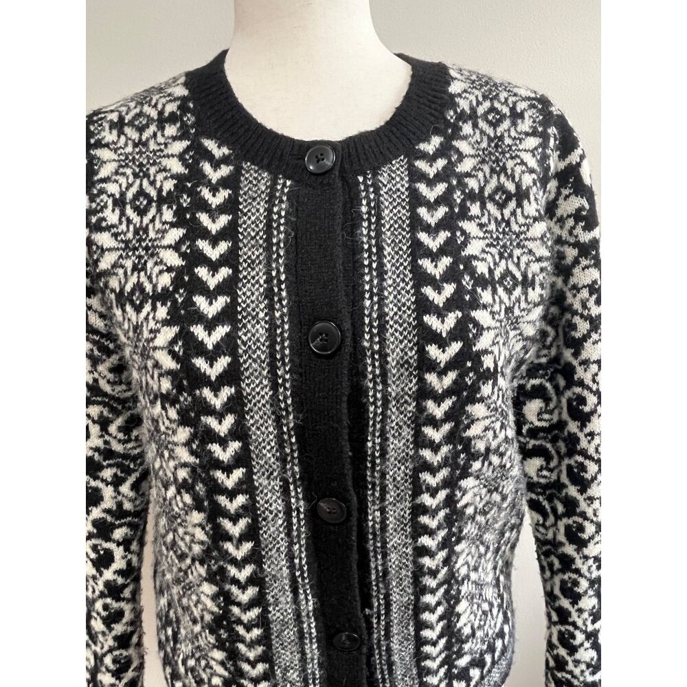 Croft & Barrow Nordic Print Cardigan Sweater Womens S Black Button Up - Picture 3 of 7